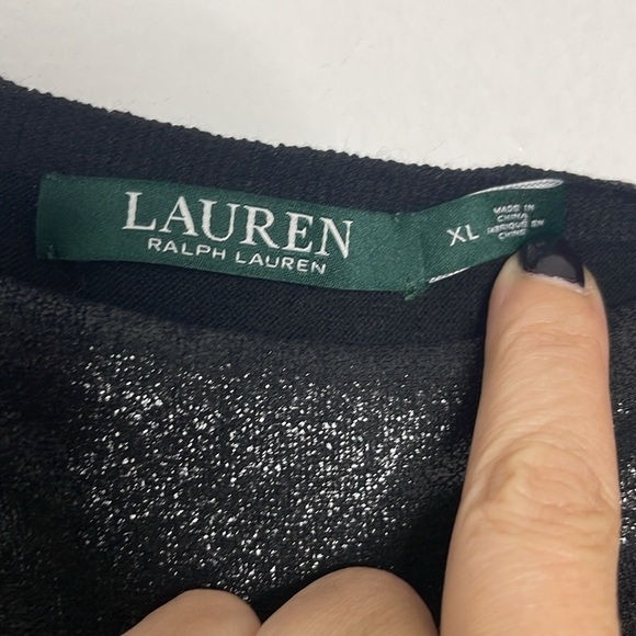 Lauren Ralph Lauren Black Shimmer Coated Cotton Blend Long Sleeve Sweater Sz XL - Picture 2 of 5